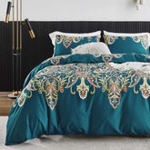 Luxury Paisley Egyptian Cotton Teal Boho Duvet Cover | Yedwo